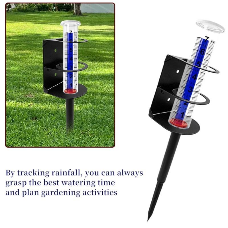 Rain Gauge Outdoor, Rain Gauges Outdoors Best Rated with Metal Rack Holder, Rain Measure Gauge, Easy to Read with Red Float, Large Font Plastic