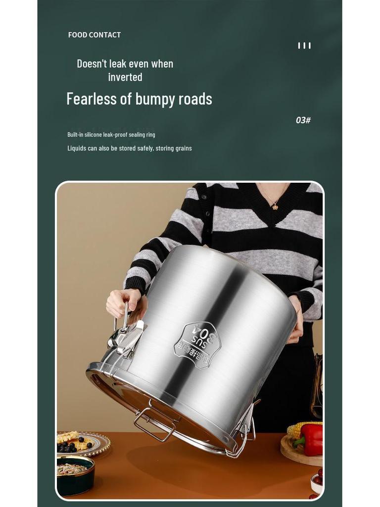 Stainless Steel Sealing Bucket: Insect & Moisture-Proof Rice and Soup Container