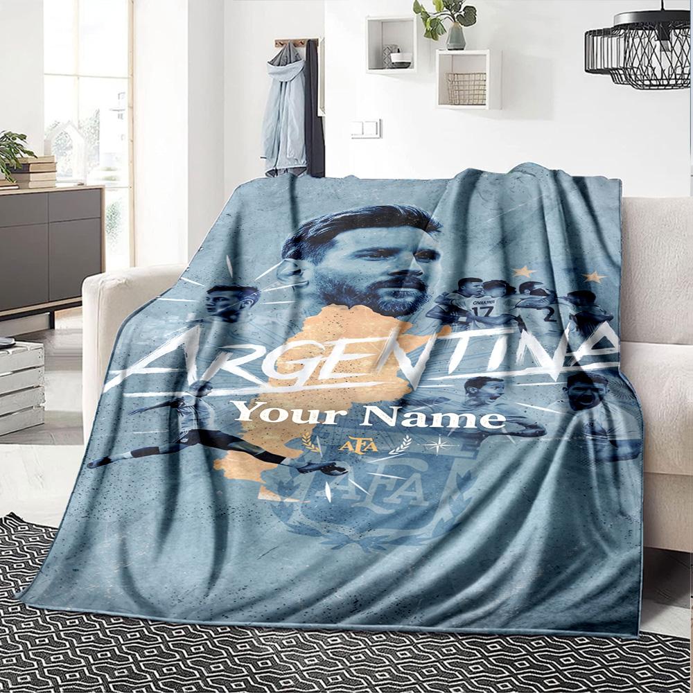 Football Messi Personalized Name Blanket Throw Customizable Blanket Comfortable Great for Picnics Couch Office Chair Sofa All-Season Use