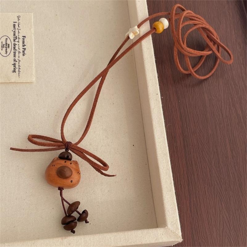 Einzigartiger Zugband Kaffeebohnen-Bären-Anhänger an verstellbarer Halskette im Retro-Stil