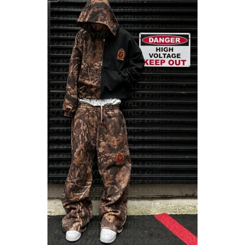 Oversized Y2K Streetwear Hoodie Set With Contrast Camo Print Loose Fit Sweatshirt Straight Leg Pants Teens