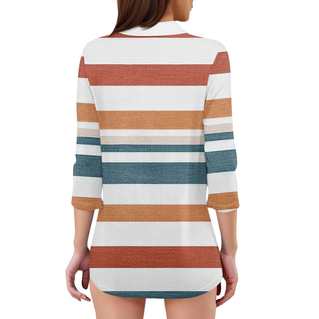 Women's Fashion Casual Lapel 3/4 Sleeve Print Shirt Women's V-Neck Tops