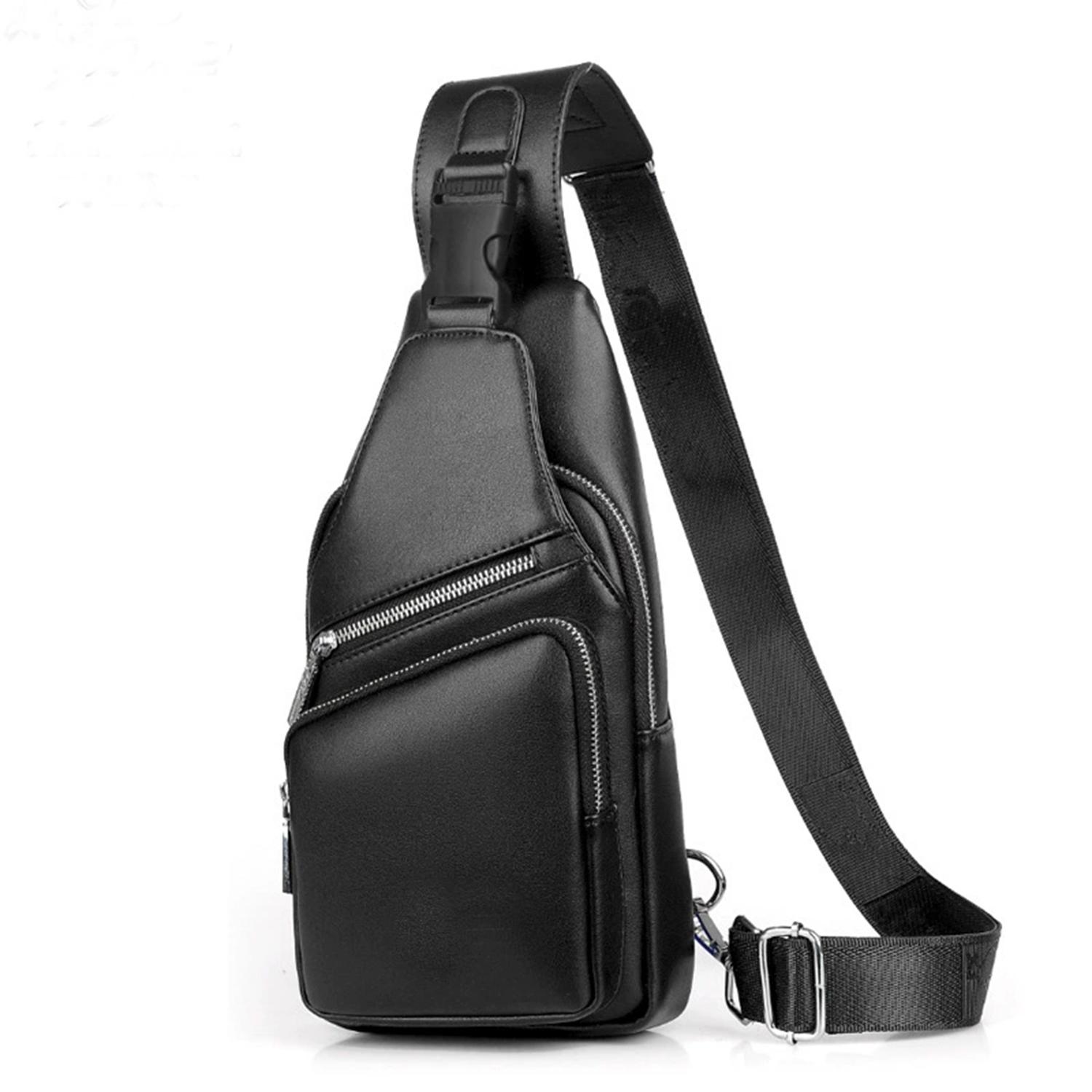 

Мужская кожаная сумка-слинг через плечо с USB-портом для зарядки, повседневный рюкзак коричневого цвета, один размер L ( 35.5cm*19cm*8cm) чёрный