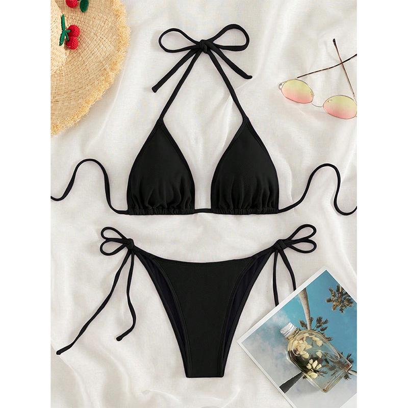 TS JYL-BK035 Solid Tie Back Two-Piece Bikini, High Elastic Comfortable Swimwear For Ladies