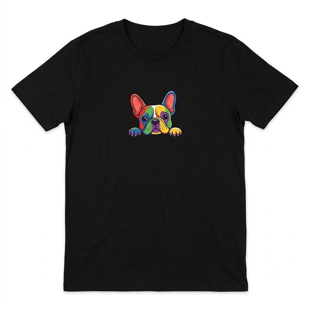 Colorful French Bulldog Graphic Black T Shirt Gift For Friends