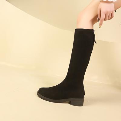 Winter High Quality Women's Boots Fashionable Round Toe Solid Color Medium Heel Suede Back Zipper Women's High Boots