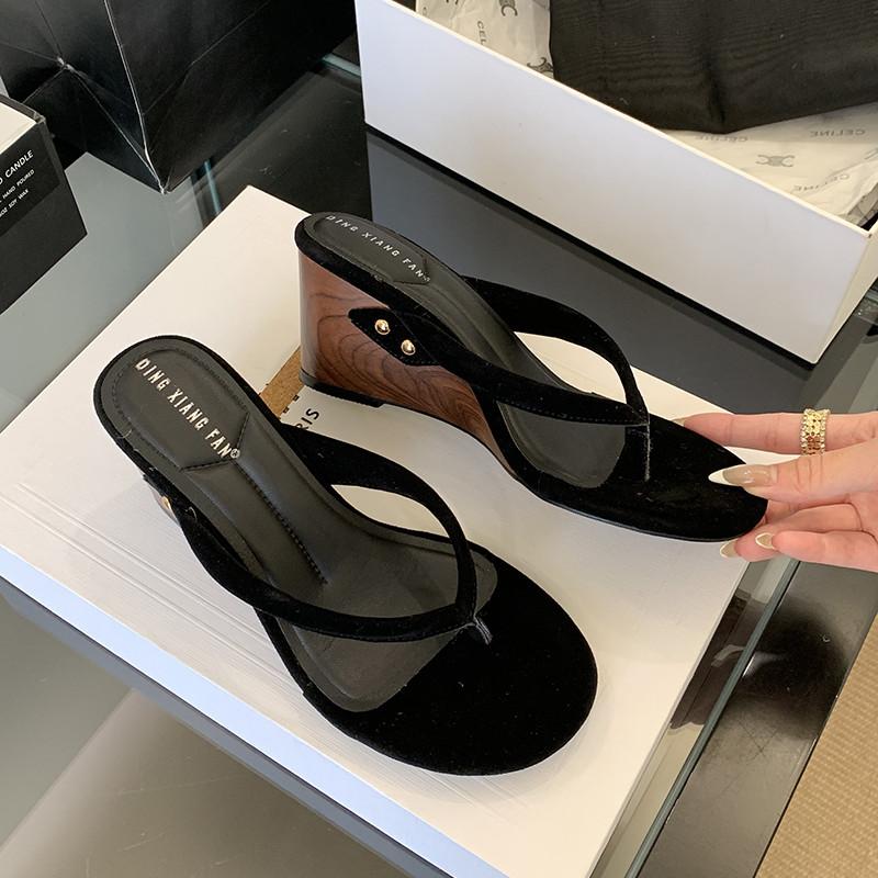 

Мода Bailamos 2025 Лето Женские Шлепанцы Мода Узкий Ремешок Женские Шлепки Вьетнамки Обувь Низкий Клиновидный Каблук Уличные Нарядные Слайды Mujer 40 чёрный