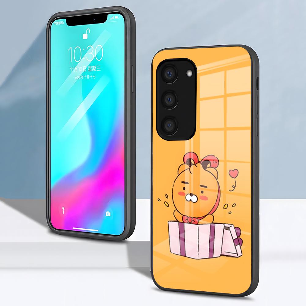 Cute Kakaos Cartoon Friends Phone Case For Samsung S26 S25 S24 FE S23 S22 S21 Plus S20 Ultra Note20Ultra Black Glass Cover