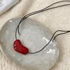 Vintage Irregular Red Enamel Heart Pendant Necklaces for Women Resin Adjustable Black Rope Sweater Chain Charm Jewelry