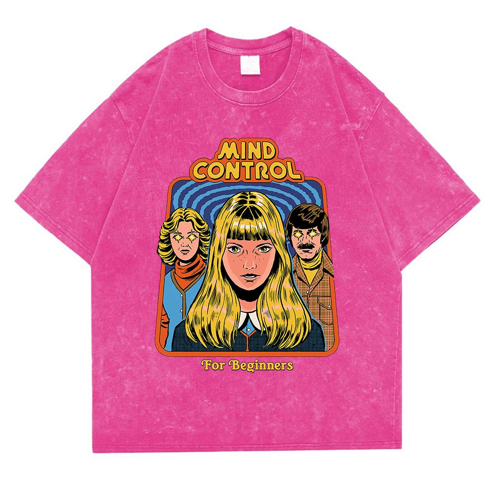 Mind Control For Beginners Washed Retro Men T Shirt Casual Oversize T-Shirt High Quality Cotton T-Shirt Short Sleeve