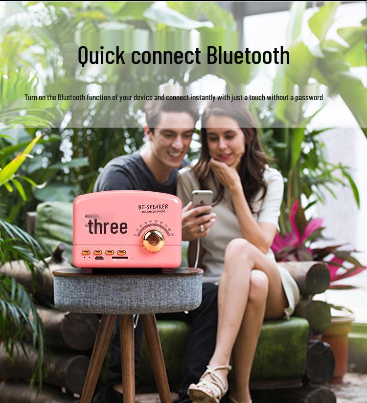 Mini Retro Bluetooth Speaker - Portable, Creative Gift with Radio & Card Insert for Mobile & Computer Use