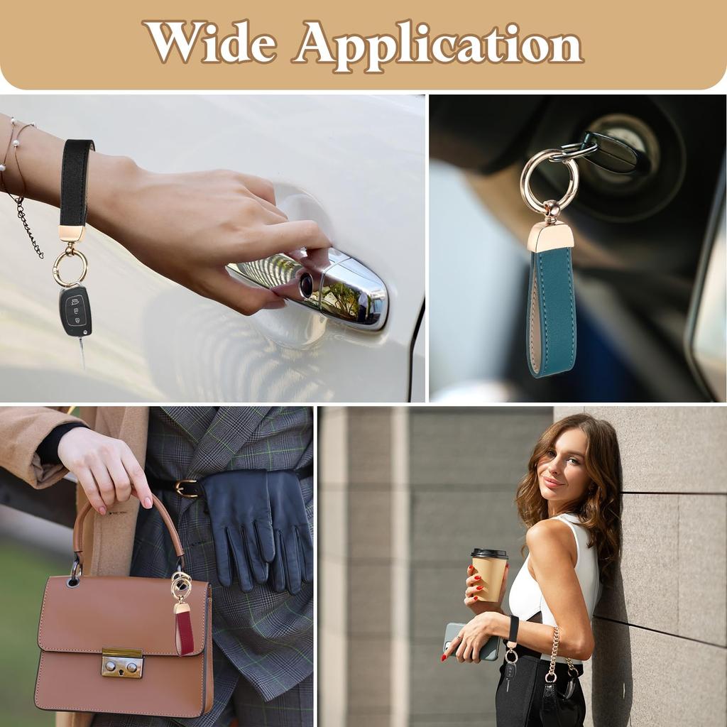 Leather Wristlet Keychain Car Key Chain Holder with Key Key Strap Wristband for Women and ID Badge Card Red [uxcell] 5-inch Ring, Anti-Loss D-Ring