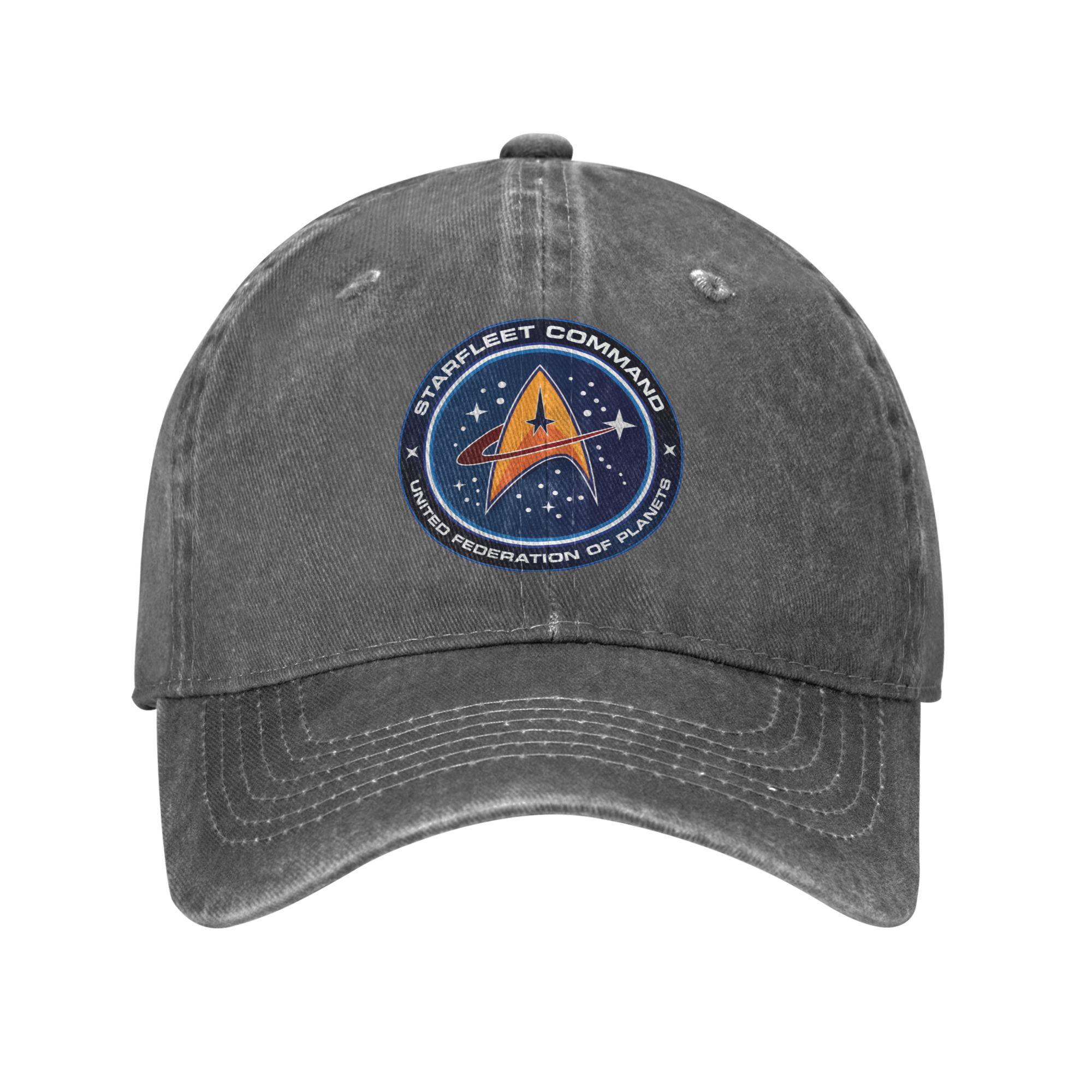 The best product for you Unisex Star Treksd Starfleet Bedrukte Hoed Casual Distressed Denim Gewassen Baseballpet Verstelbaar Adjustable grijze kleur