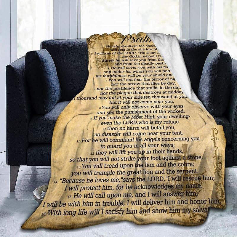 Psalm 91 Blanket Christian Gifts (50x40inch)- Religious Throw Blanket Soft Lightweight Cozy Plush Warm Blankets for Women Men 50 x40