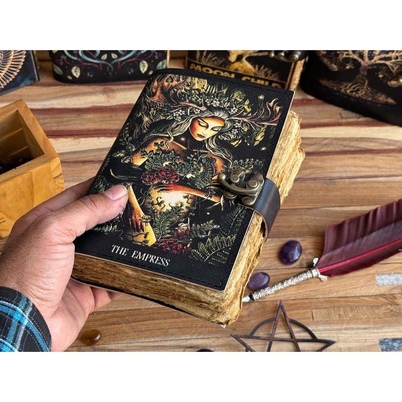 Blank Spell Book of Shadows Journal with Lock Clasp Handmade Leather Diary Printed Mother Earth Prayer Pagan Witchcraft Notebook