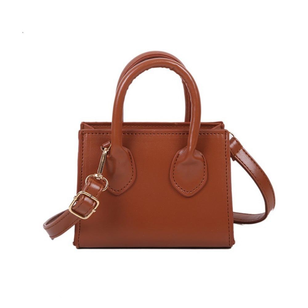 PU Leather Mini Handbag Solid Color Flap Shoulder Purse Korean Style Small Square Bag  Work Women