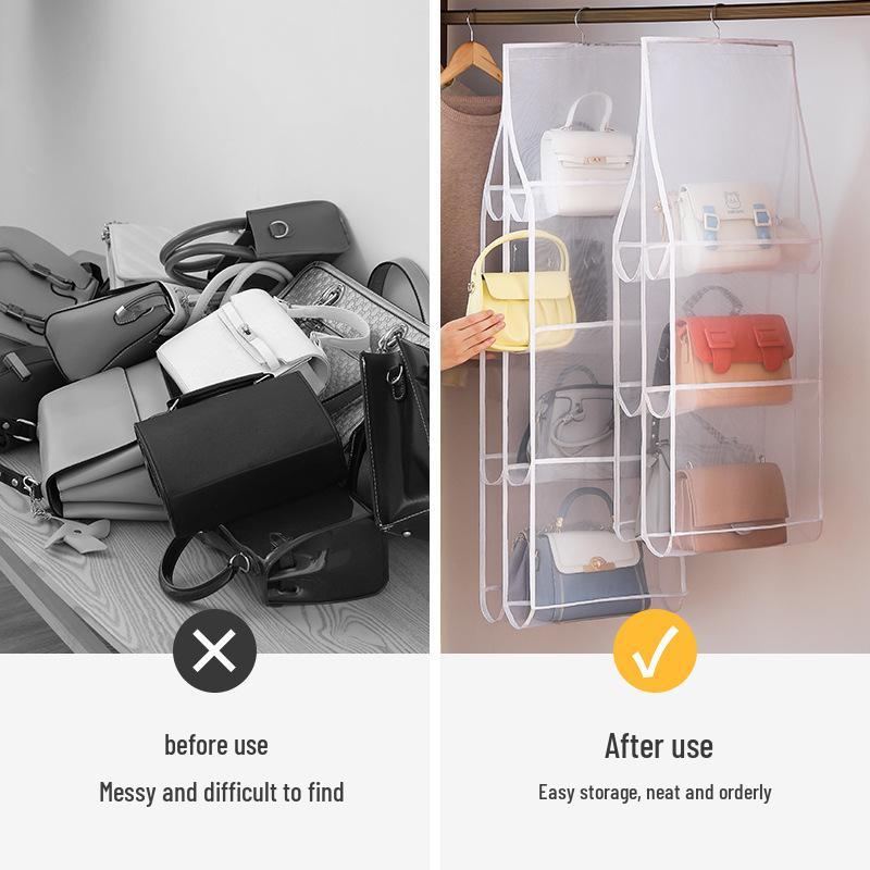 Double-Sided Hanging Organizer with Multi-Layer Storage for Bags - Dustproof and Foldable Leather Design