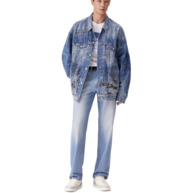 Levis Loose Soft Collared Single-Breasted Long Sleeve Denim Jacket Men Jackets Light-Blue 0016Y-0005