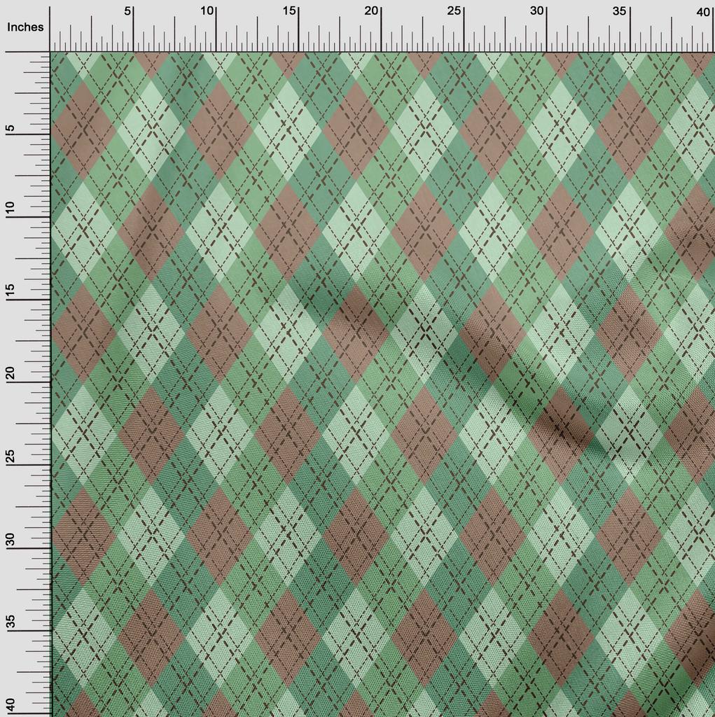 oneOone Cotton Flex Light Green Fabric Check Argyle Dress Material Fabric Print Fabric By The Yard 40 Inch