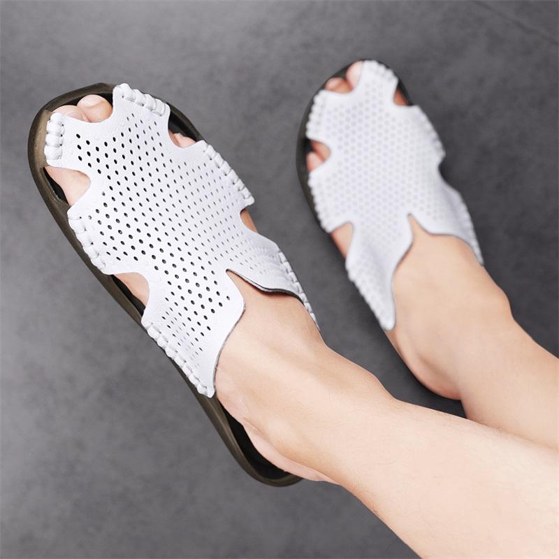 Men Black Slippers Gladiator Sandals Outdoor Summer White Beach Shoes Wide Head Plus Size
