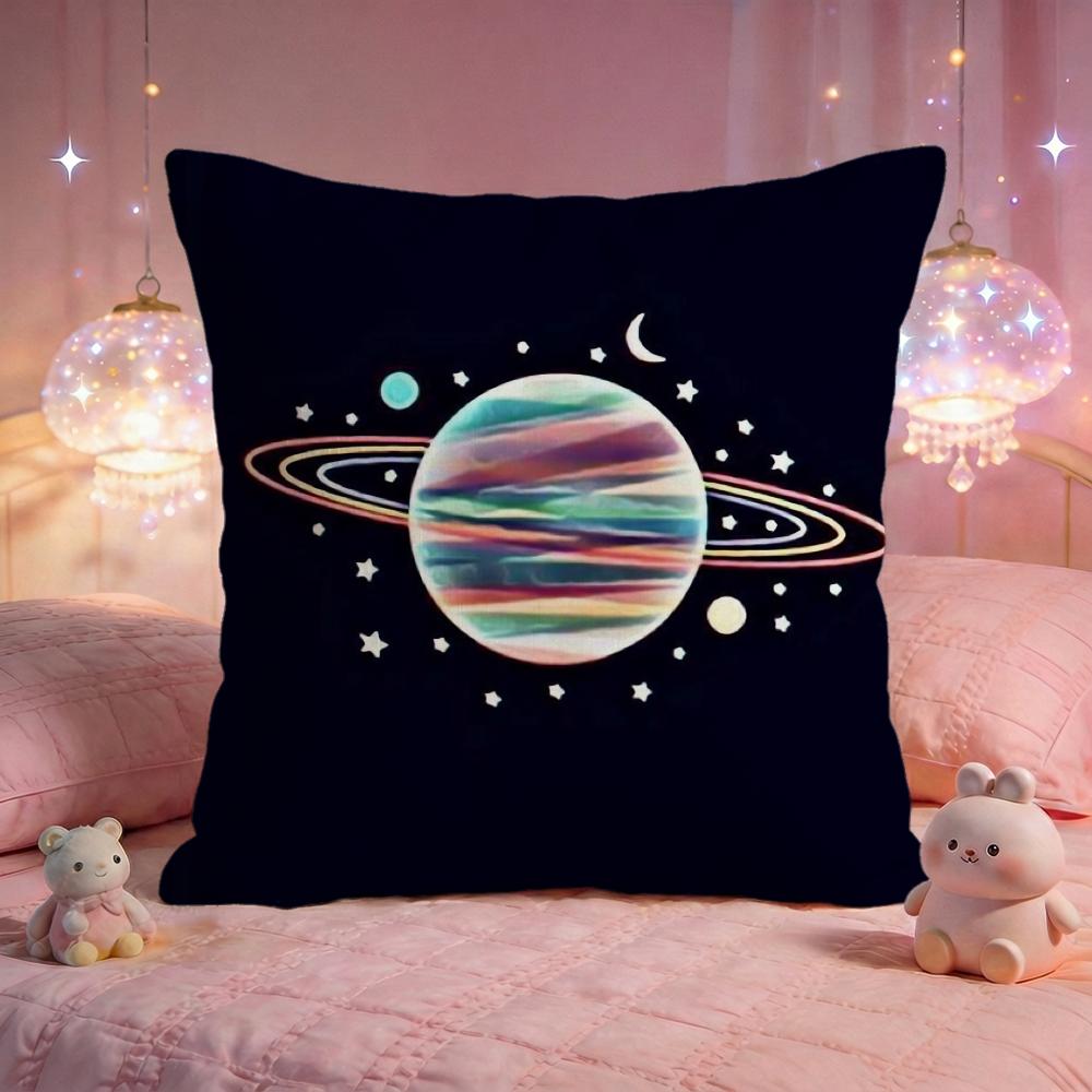 Cartoon Space Planet Cushion Cover Premium Comfort Reversible Pillow Cove Two in One Design for Any Room Car Interior