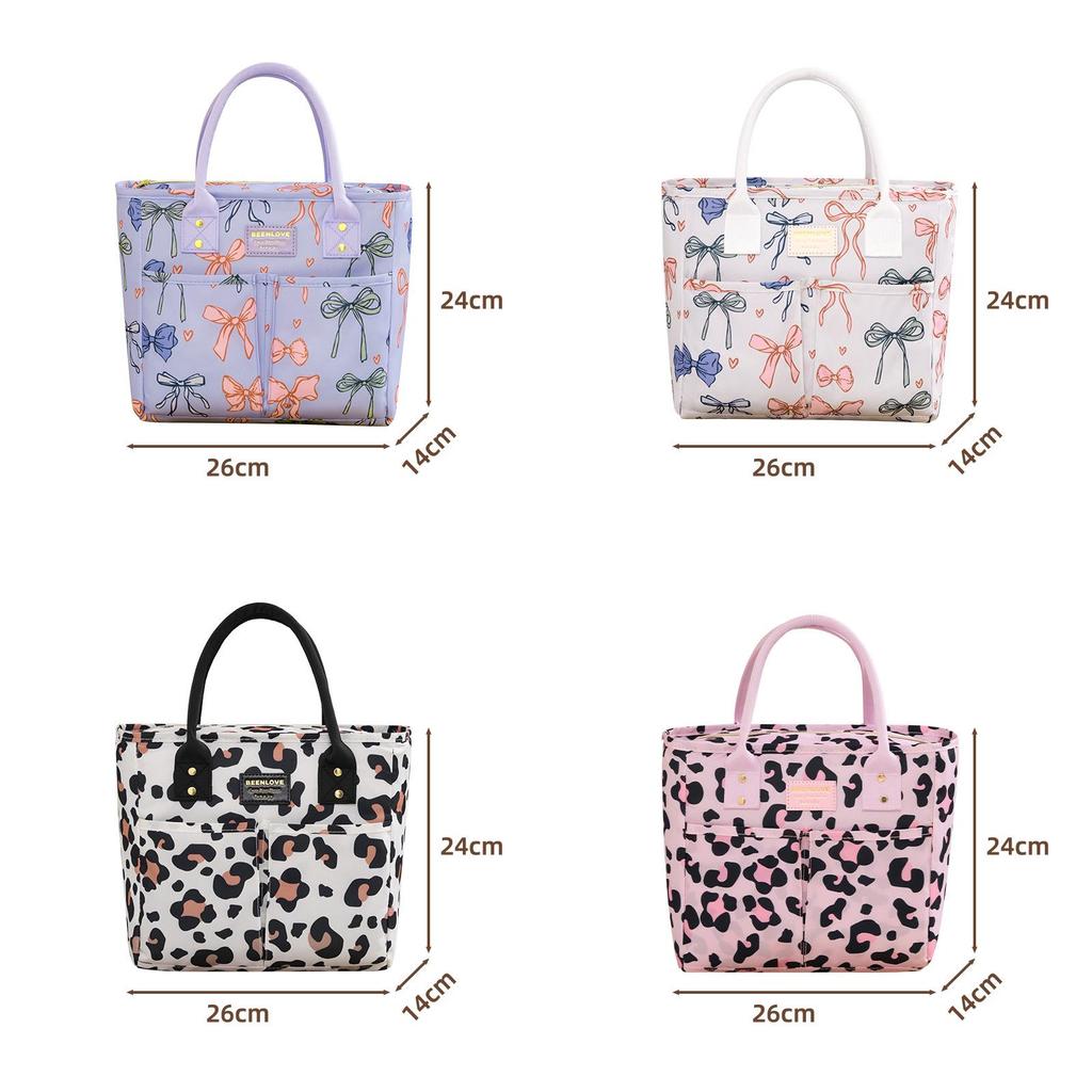 Lunch Bag For Commuters With Leopard And Bow Print Design For Office And Outdoor Use