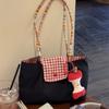 New Oversized Large-capacity Red Shoulder Hand-held Plaid Canvas Bag Versatile Student Commuter Leisure Tote Bag Women