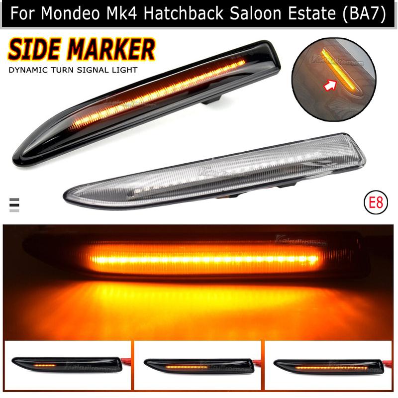 2X For Ford Mondeo Mk4 Hatchback Saloon Estate(BA7)2007 2008 2010-2015 Smoke Lens Dynamic LED Side Marker Light Turn Signal Lamp