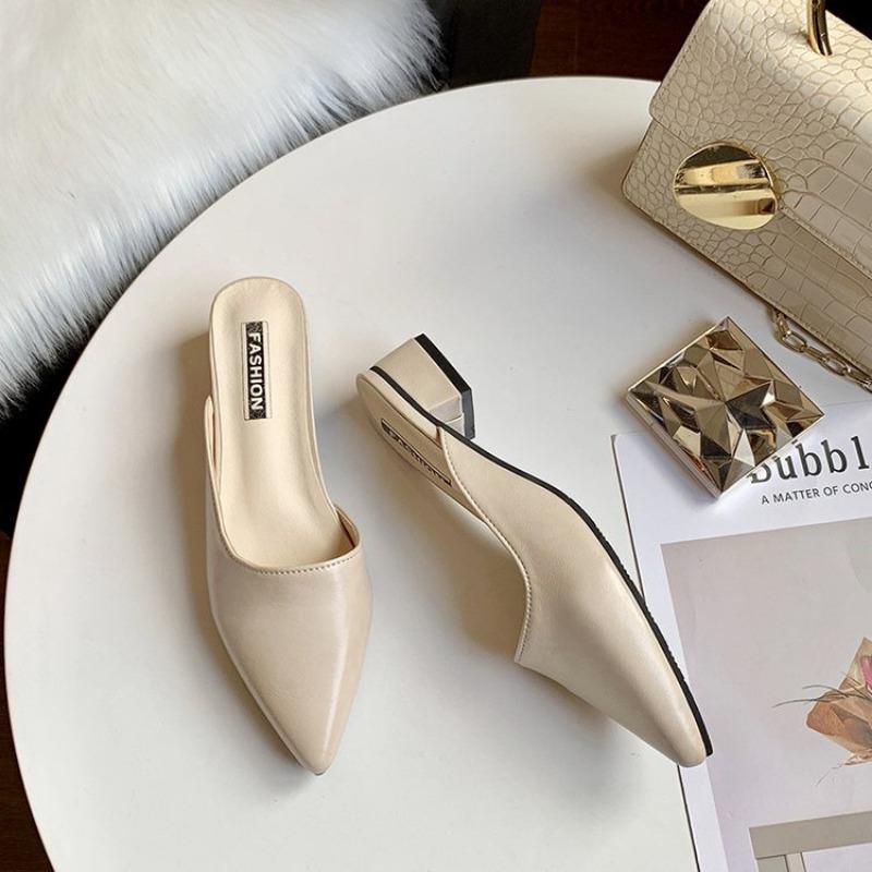 Half slippers women's summer new pointed mid-heel shoes