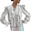 Fashion and casual niche design sense ruffle edge streamer collar loose and thin versatile commuter long-sleeved shirt