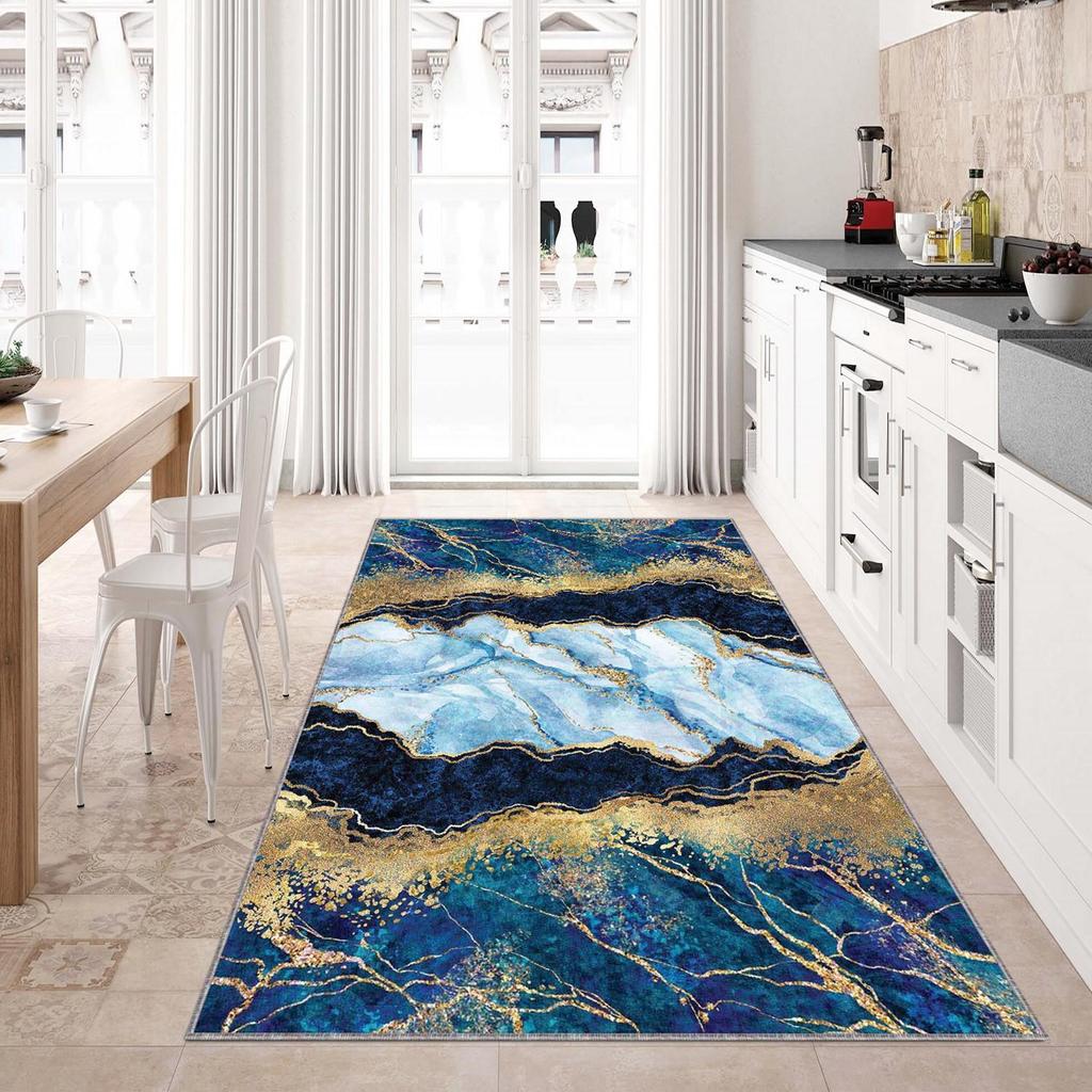 Teppich mit blauem Marmordruck – waschbarer Teppich, moderner Teppich für Wohnzimmer oder Schlafzimmer