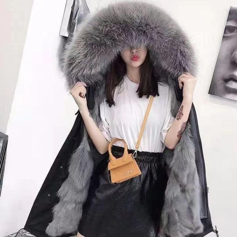 Winter New Wool Cotton Clothes Medium and Long Women's Removable Imitation Raccoon Hair Liner Thickened Large Size Imitation Fur Jacket