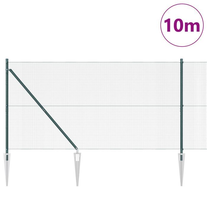 VidaXL Clôture en grille soudée avec 7 poteaux à piquet verts 1,2x10 m acier 3352049