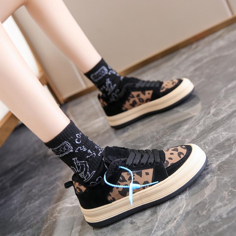 Wintermode Luipaardprint Damesschoenen Plus Fluweel Warme Schoenen Comfortabele Casual Sportschoenen