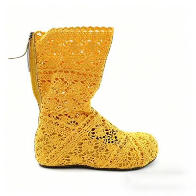 Scarpe a Rete Estive Donna Stivaletti Zip Rialzo 6cm Piatte Antiscivolo Moda Scarpe da Sera per Feste Giallo Beige