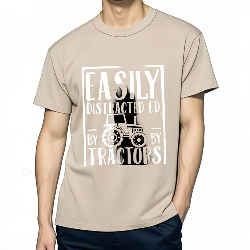 Black Summer For Him T Shirt Easily Distracted By Tractors Short Sleeve Breathable ONeck Tshirt Summer Cotton Men Tshirt