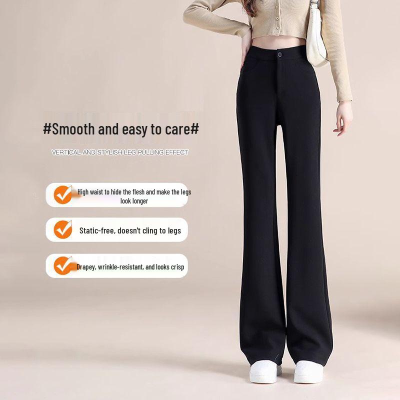 Černé zvonové kalhoty s vysokým pasem: Zeštíhlující rozšířené kalhoty na jaro a podzim.