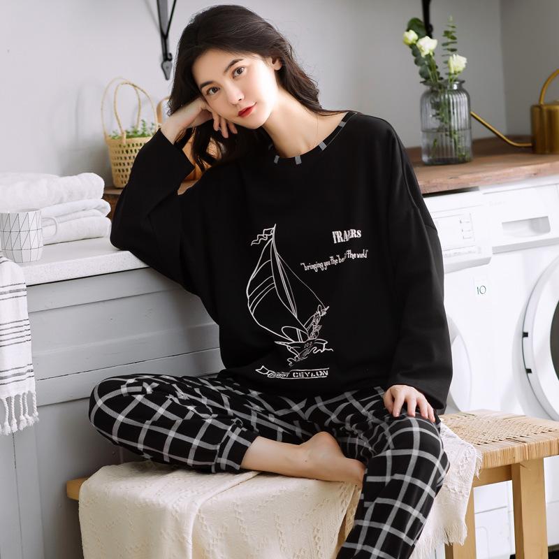 Spring and Autumn Pajamas Women's Long-sleeved Homewear Suit Can Be Worn Outside Loose Large Size Two-piece Set