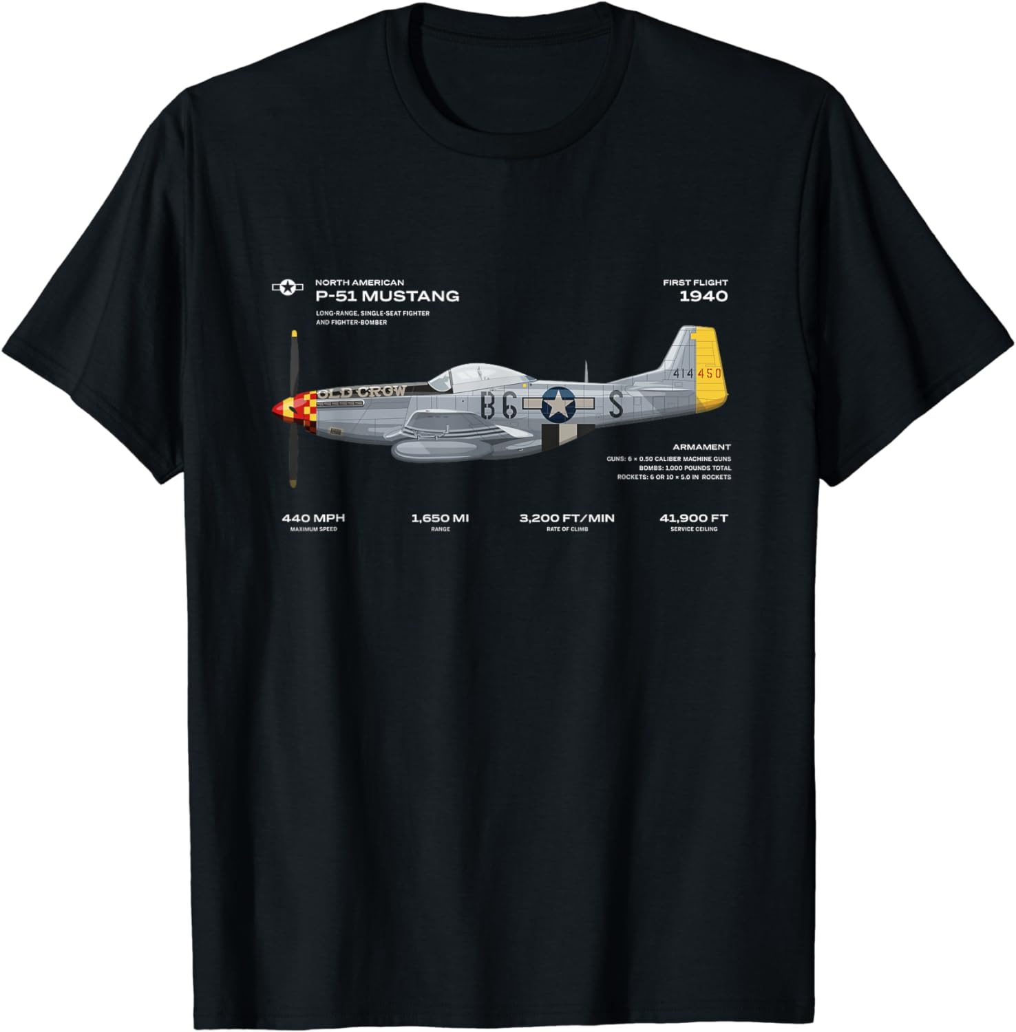 P-51 Mustang WWII Airplane Historic War Bird Fighter T-Shirt Short Sleeve Casual Cotton O-Neck Men Shirts S