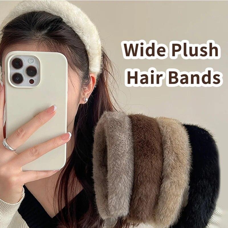 Women Girls Plush Widen Thicken Plush Hair Bands Faux Fur Headbands Soft Fluffy Furry Hair Hoops Winter Headdress