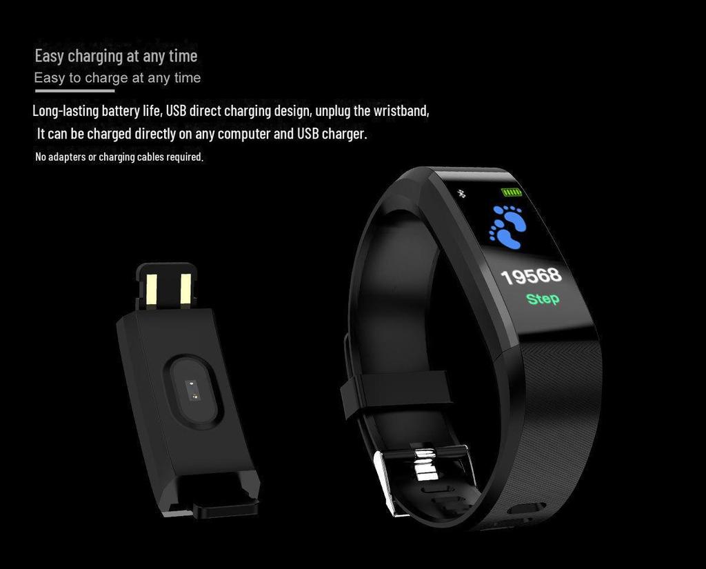 Braccialetto Smart ID115 Plus con Schermo a Colori - Pedometro Sportivo Impermeabile con Sincronizzazione Bluetooth, Monitoraggio Frequenza Cardiaca e Pressione Sanguigna