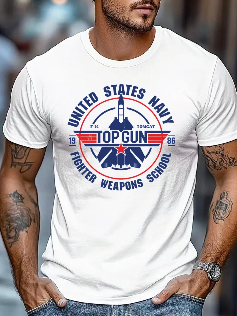 2026 Summer New Navy Fighter School Pattern HighQuality Fashion Comfortable Mens Printed Roundneck TShirt S