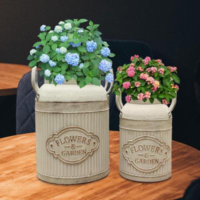 2x Blume Rustikaler Krug für künstliche Blumen Französischer Eimer mit Griff Metall Dekorative Milchvase
