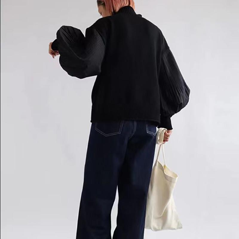 Winter Women Stylish Sweater Turtleneck Patchwork Casual Loose Pullover Lantern Sleeve Ladies' Sweater