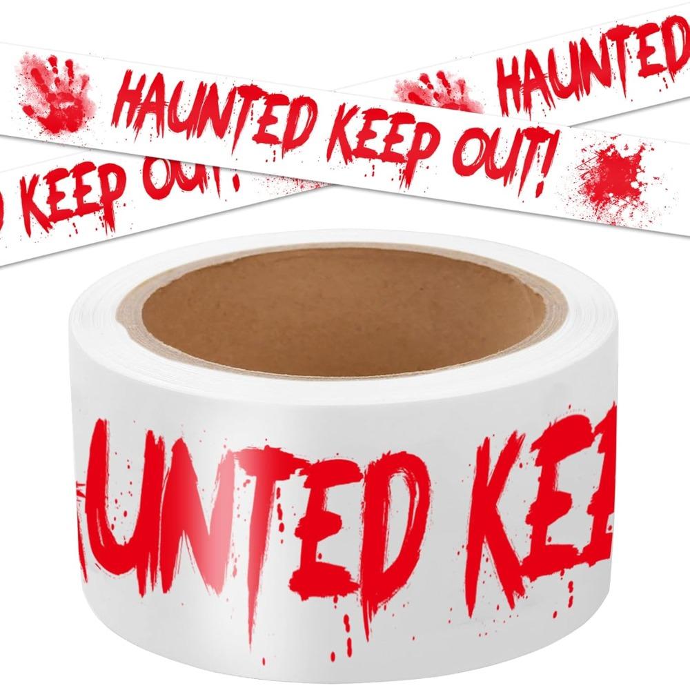 1 Pack Halloween Decoration Hazard Warning Tape, Yellow Horror Warning Tape Roll Roadblock Safety DIY Decoration, 4.8cm 25m