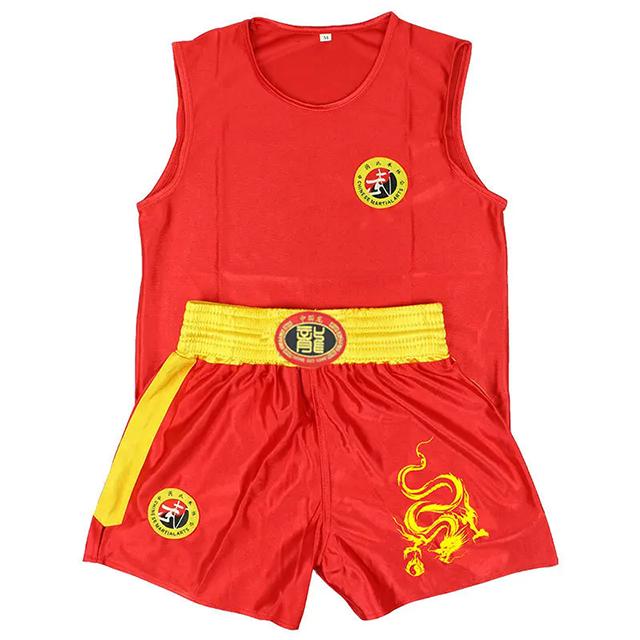 

Унисекс одежда для Ушу Кунг-фу Форма Детская Санда У Шу Одежда Комплект для Боевых Искусств Боксерские Шорты Костюм с Вышитым Драконом 110cm красный