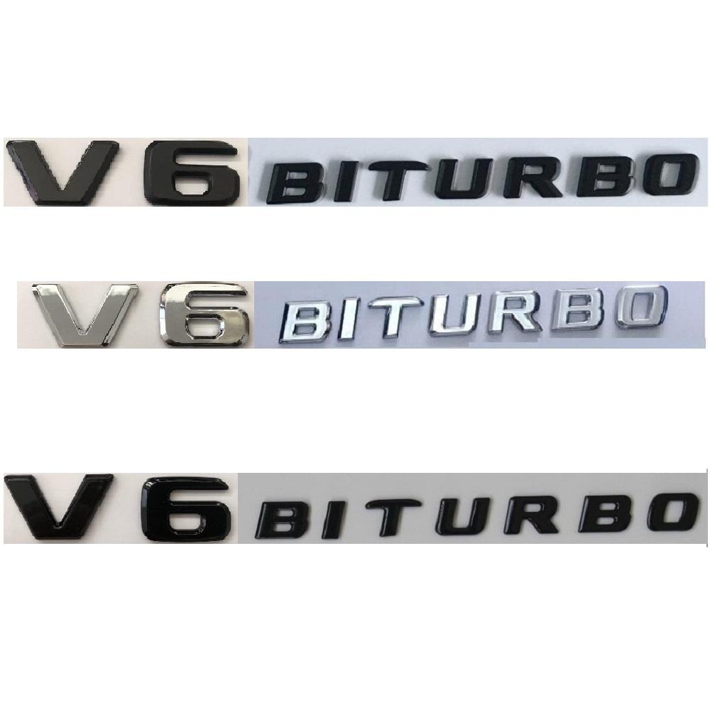 

Flat Font Both Fender Letters Emblems V6 BITURBO for Mercedes Benz V6BITURBO Symbols Nameplate Tag Badge 1 x Matt Black