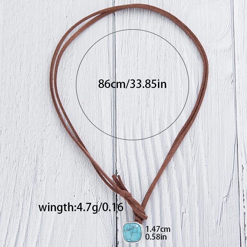 Bohemian Style Vintage Creative Leather Choker imitation turquoise Pendant Necklace for Women Girls Simple Zircon Gifts