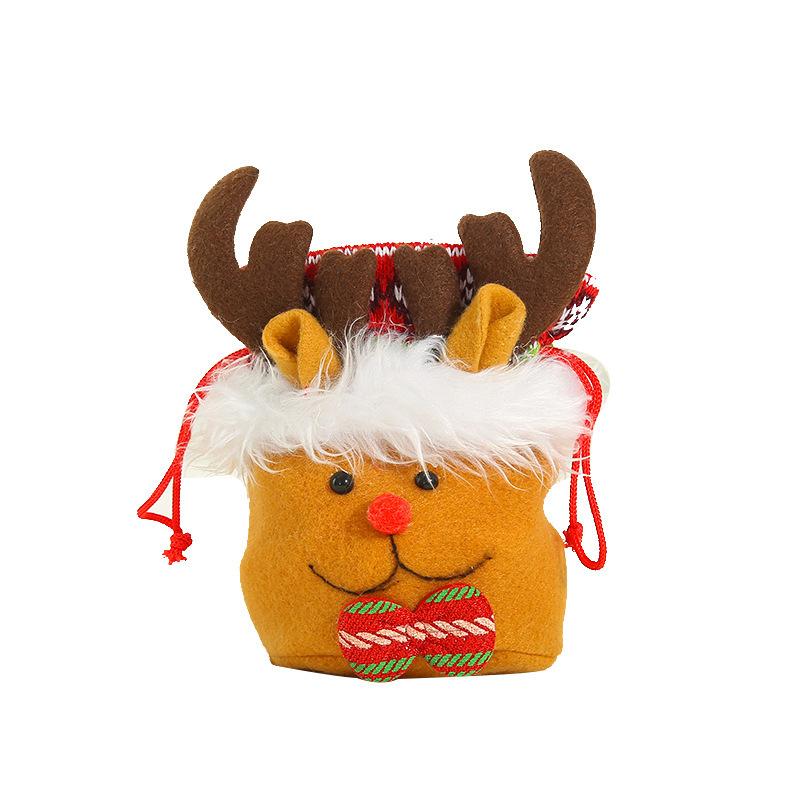 15PCS Flannel Apple Bag Christmas DIY Drawstring Bag Holiday Atmosphere Gift Bag Party Gift Snowman Elk Fun Packaging Bag