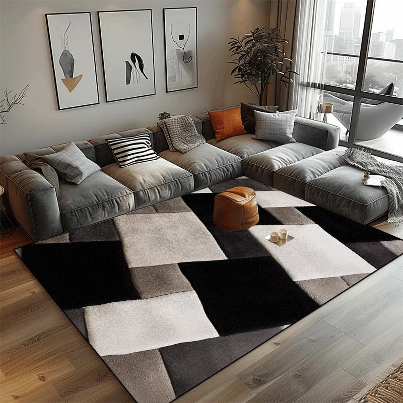 Modern Black White Geometric Carpet for Living Room Large Area Decoration Home Rugs for Bedroom Soft Non-slip Lounge Sofa Mat